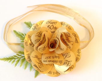 Metallic Gold Paper Rose Corsage or Wrist Corsage for 50th aka Golden Anniversary, Wedding, Prom, Birthday, Anniversay, Any Occasion