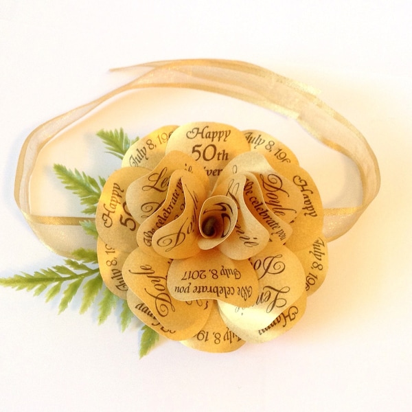 Metallic Gold Paper Rose Corsage or Wrist Corsage for 50th aka Golden Anniversary, Wedding, Prom, Birthday, Anniversay, Any Occasion