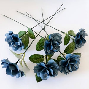 Denim and Diamonds Party Decoration or Favor Blue Denim Paper Roses with Personalized Print and 14 inch stems Set of 6 image 7