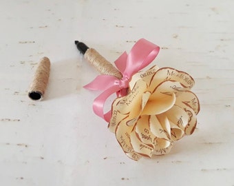 Rustic Wedding Guestbook Permanent Marker Twine Wrapped Topped with Personalized Paper Rose