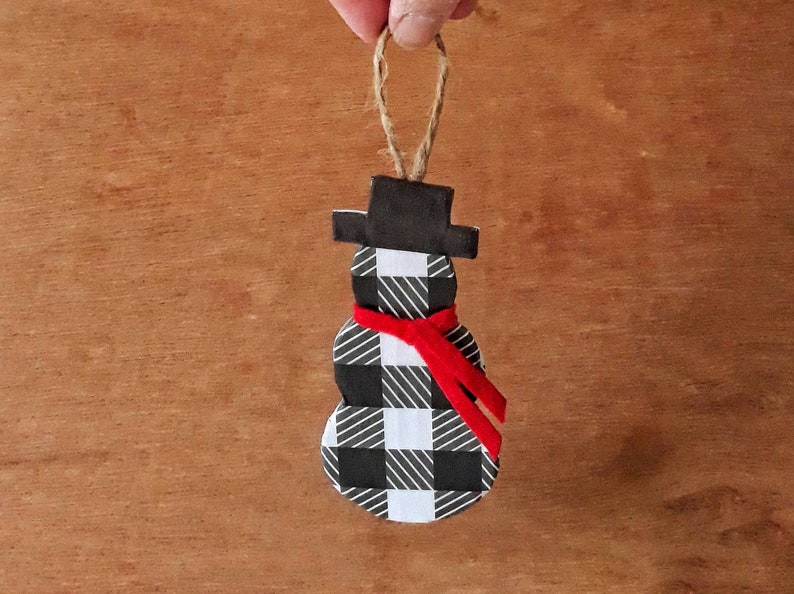 Buffalo Check Plaid Snowman Christmas Tree Ornaments and Decorations image 4