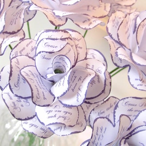 Paper Anniversary First Anniversary Gift Paper Roses Printed with First Song Your Song Purple White or Custom Wedding Colors Set of 12