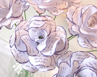 Paper Anniversary First Anniversary Gift Paper Roses Printed with First Song Lyrics  Set of 12