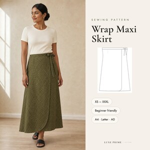 Wrap Maxi Skirt Sewing Pattern for Women XS-XXXL, Tie Waist Wrap Skirt PDF Pattern, Beginner Friendly, A4 Letter A0