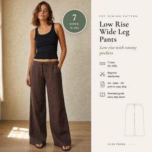 Low Rise Wide Leg Pants Sewing Pattern for Women XS-XXXL, Drawstring Linen Pants PDF, Beginner Friendly, A4 Letter A0