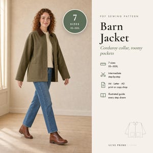 Barn Jacket Sewing Pattern, Chore Coat PDF, Corduroy Collar Field Jacket, Boxy Canvas Jacket, XS-XXXL, A4 Letter A0