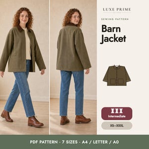 Barn Jacket Sewing Pattern, Chore Coat PDF, Corduroy Collar Field Jacket, Boxy Canvas Jacket, XS-XXXL, A4 Letter A0