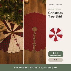 Christmas Tree Skirt Sewing Pattern, Patchwork Quilted Tree Skirt PDF with Scalloped Edge, 3 Sizes, Easy Beginner, A4 Letter A0