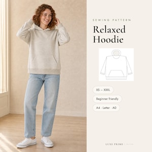 Hoodie Sewing Pattern for Women, Oversized Pullover Hoodie PDF, Kangaroo Pocket, Lined Hood, XS-XXXL, Beginner, A4 Letter A0