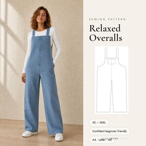 Overalls Sewing Pattern, Wide Leg Dungarees PDF, Bib Overalls with Button Straps, Easy Jumpsuit, XS-XXXL, A4 Letter A0