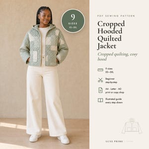 Cropped Hooded Quilted Jacket Sewing Pattern, Mini Quilt Coat PDF, Beginner Friendly, XS-5XL Plus Size, A4 Letter A0