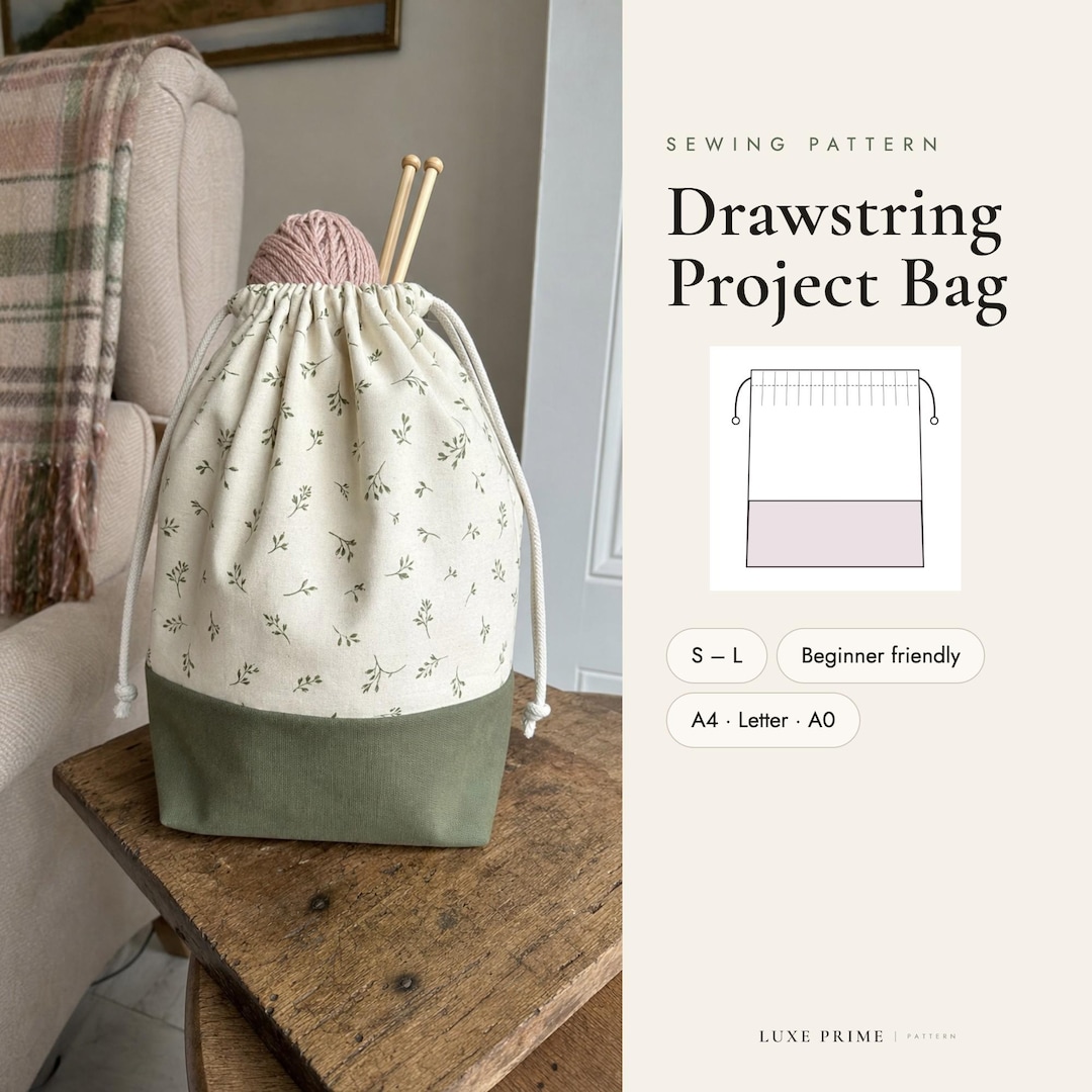 Drawstring Project Bag Sewing Pattern, Knitting Project Bag PDF With ...
