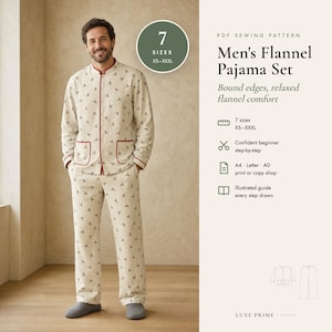 Men's Pajama Set Sewing Pattern XS-XXXL, Button Front Pajama Top + Pants, Christmas Pajamas PDF, Matching Family Pajamas, A4 Letter A0