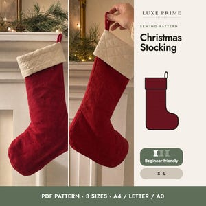 Christmas Stocking Sewing Pattern, 3 Sizes PDF, Lined Stocking with Cuff and Loop, Beginner, A4 Letter A0