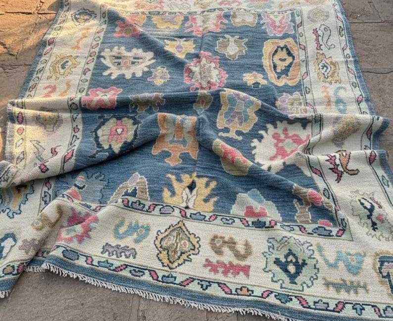 Rqd Guide Vintage Blue Persian Rug, Boho Area Rug, Colorful Floral Oriental ...
