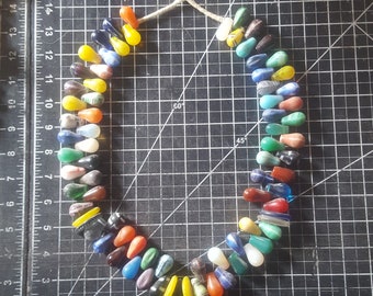 Pair of Old African trade Mali wedding beads AfBdPk39 15x24 mm or dun duns green