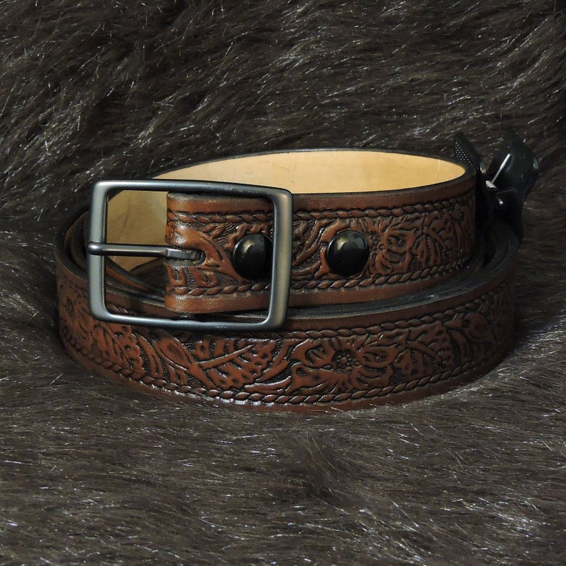 Western Floral Rope Edge Embossed 1.5in Custom Leather Work Belt