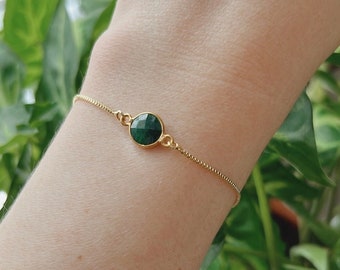 Dainty Gold Emerald  Bracelet, Green Gemstone Jewelry, May Birthday Gift