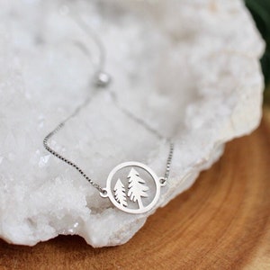 Pine Tree Bracelet, Minimalist Nature Lover Jewelry, Wanderlust Gift for Hiker