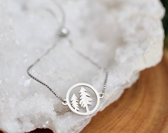 Pine Tree Bracelet, Minimalist Nature Lover Jewelry, Wanderlust Gift for Hiker