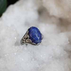 Lapis Lazuli Ring, Dark Blue Stone Jewelry, Natural Gemstone Adjustable Ring