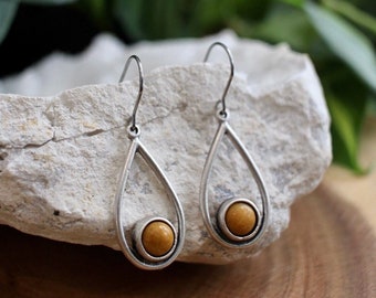 Jasper Drop Earrings, Gemstone Dangle Earrings, Yellow Stone Jewelry