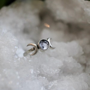 Triple Moon Ring, Silver Moon Phase Jewelry, Celestial Gift