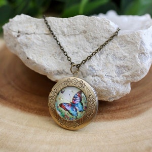 Butterfly Photo Locket Necklace, Handmade Jewelry Gift, Nature Lover Keepsake
