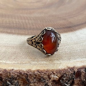 Carnelian Ring, Brass Boho Gemstone Ring, Positive Energy Stone Gift - Etsy