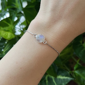 Dainty Silver Moonstone Bracelet, Minimalist Rainbow Moonstone Jewelry, June Birthstone Bracelet