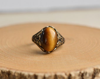 Tigers Eye Ring, Bronze Gemstone Ring, Healing Stone Jewelry