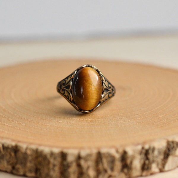 Tigers Eye Ring, Bronze Gemstone Ring, Healing Stone Jewelry