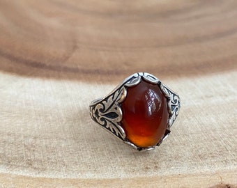 Silver Carnelian Ring, Boho Gemstone Ring, Natural Stone Jewelry