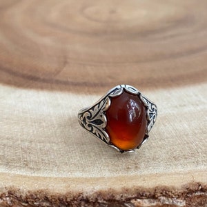 Silver Carnelian Ring, Boho Gemstone Ring, Natural Stone Jewelry