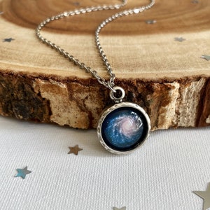 Blue Spiral Galaxy Necklace, Space Jewelry, Dainty Celestial Necklace