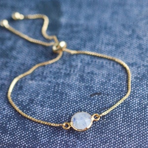 Dainty Moonstone Bracelet, Gold Chain Layering Bracelet, Boho Gemstone Jewelry