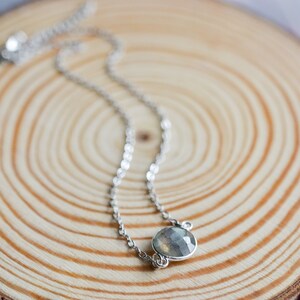 Dainty Labradorite Silver Choker Necklace, Minimalist Layering Necklace, Boho Gemstone Jewelry image 2