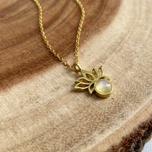 Gold Lotus Flower Necklace, Dainty Moonstone Jewelry, Yoga Gift