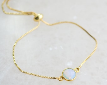 Pulsera de oro con opalita, delicada pulsera ajustable de ópalo para combinar con otras pulseras, joyería minimalista bohemia.