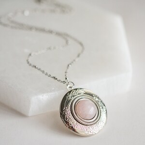 Rose Quartz Locket Necklace, Healing Gemstone Jewelry, Gift for Her
