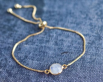 Dainty Moonstone Bracelet, Gold Chain Layering Bracelet, Boho Gemstone Jewelry