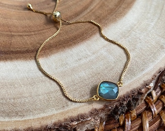 Gold Labradorite Bracelet, Minimalist Boho Layering Bracelet, Healing Stone Jewelry