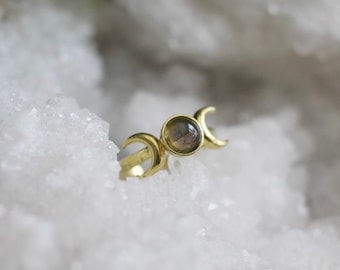 Labradorite Triple Moon Ring, Moon Phase Gemstone Jewelry, Celestial Gift