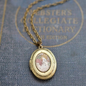 Bronze Map Locket, Wanderlust Jewelry, Traveler Locket, Mothers Day Locket, Bohemian Locket Necklace, Memento Necklace, Picture Necklace
