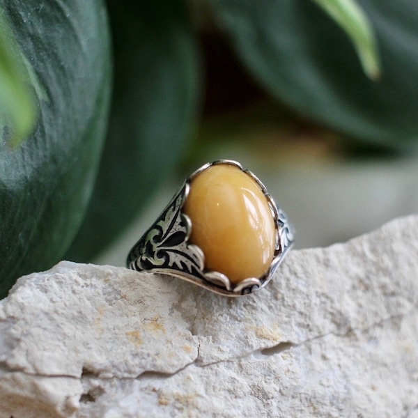 Yellow Jasper Ring, Silver Boho Gemstone Ring, Protection Stone Gift