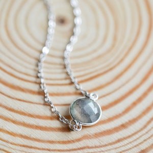 Dainty Labradorite Silver Choker Necklace, Minimalist Layering Necklace, Boho Gemstone Jewelry image 1
