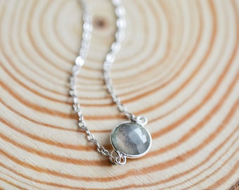 Dainty Labradorite Silver Choker Necklace, Minimalist Layering Necklace, Boho Gemstone Jewelry