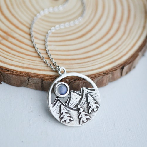 Pine Tree Moon Necklace Forest Landscape Jewelry Nature - Etsy