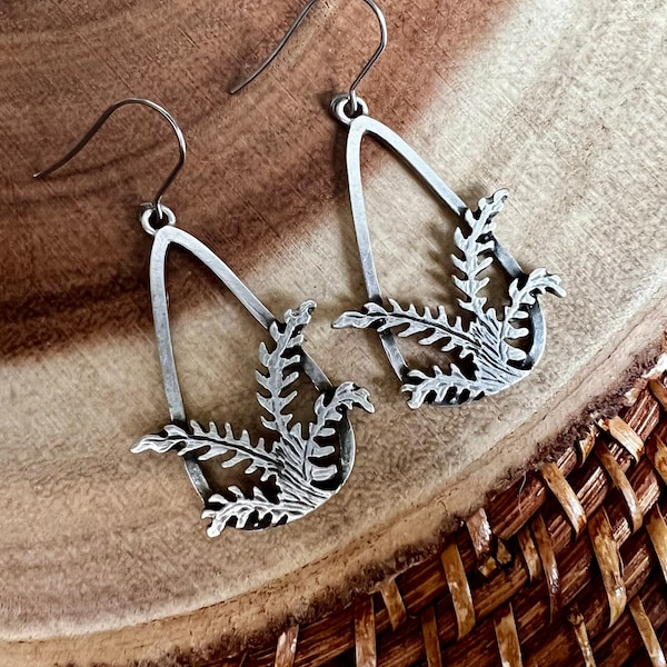 Fern Silver Dangle Earrings, Botanical Plant Lady Jewelry, Gift For Nature Lover