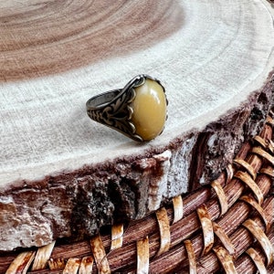 Yellow Jasper Ring, Brass Boho Gemstone Ring, Protection Stone Gift